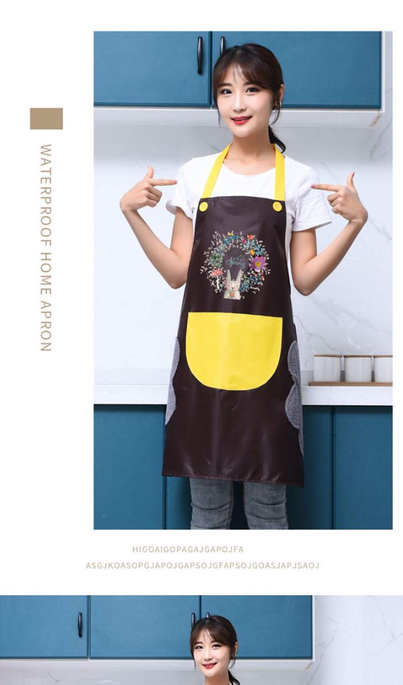 Waterproof Apron Female Kitchen Cooking Household Waterproof and Oil-Proof Cute Hand Wiping Overclothes Men's and Women's Work Clothes