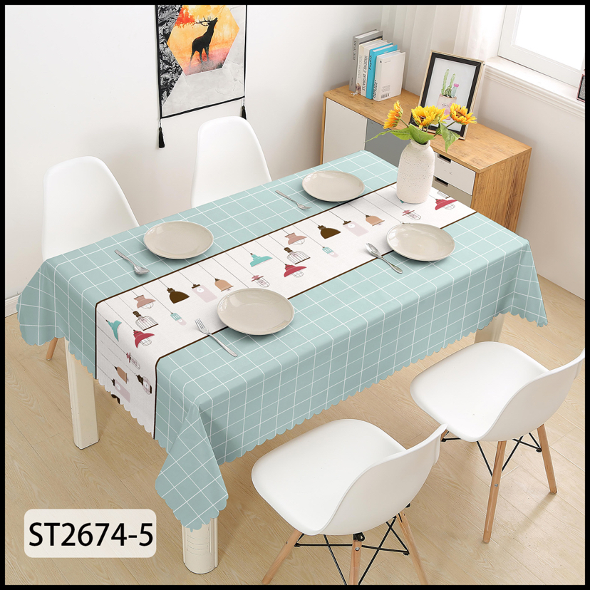 PVC Table Cloth Fresh Fengge Modern Simple Home Rectangular Oil-Proof Waterproof Tablecloth... No Washing