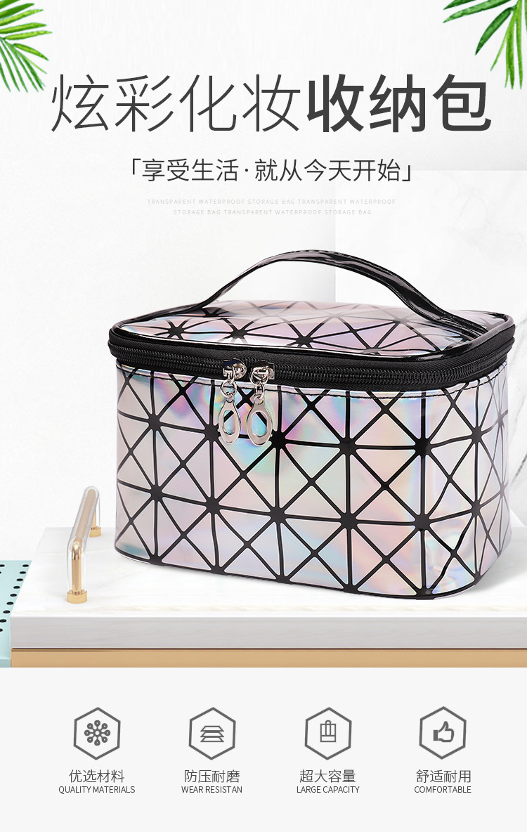Diamond Grid Cosmetic Bag 3D Laser Pu Folding Cosmetic Bag Portable Travel Handbag Waterproof Storage Bag Wash Bag Diamond Grid Cosmetic Bag 3D Laser Pu Folding Cosmetic Bag Portable Travel Handbag Waterproof Storage Bag Wash Bag