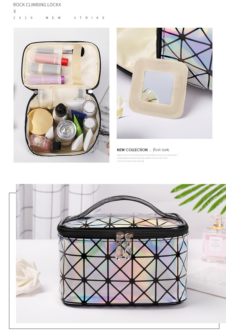 Diamond Grid Cosmetic Bag 3D Laser Pu Folding Cosmetic Bag Portable Travel Handbag Waterproof Storage Bag Wash Bag Diamond Grid Cosmetic Bag 3D Laser Pu Folding Cosmetic Bag Portable Travel Handbag Waterproof Storage Bag Wash Bag