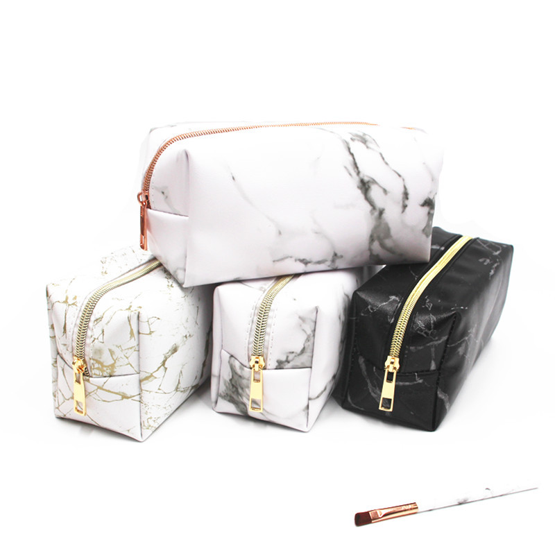 Marble Pattern Pu Cosmetic Bag Portable Clutch Large-Capacity Cosmetics Storage Bag Wash Bag