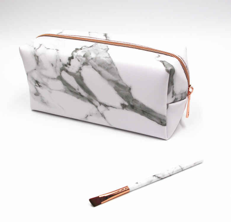 Marble Pattern Pu Cosmetic Bag Portable Clutch Large-Capacity Cosmetics Storage Bag Wash Bag