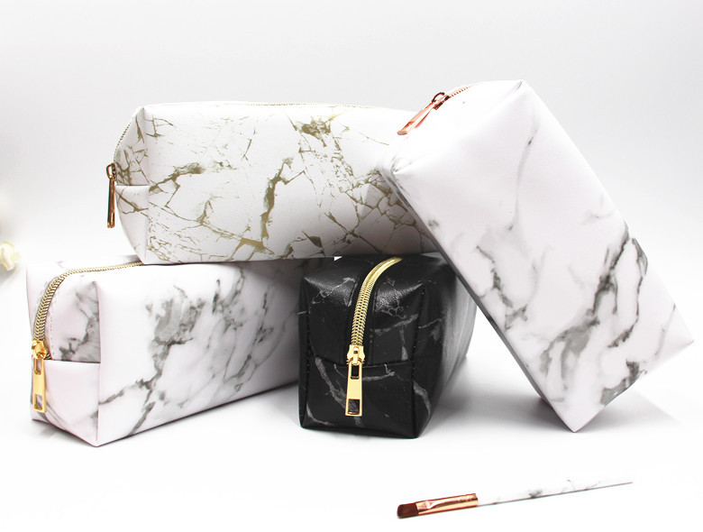 Marble Pattern Pu Cosmetic Bag Portable Clutch Large-Capacity Cosmetics Storage Bag Wash Bag