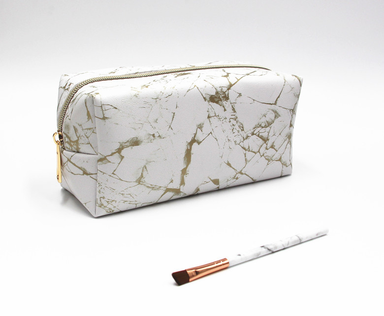 Marble Pattern Pu Cosmetic Bag Portable Clutch Large-Capacity Cosmetics Storage Bag Wash Bag