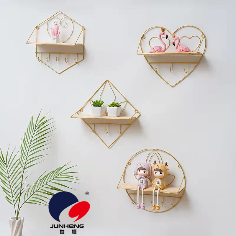 Nordic Iron Wall Hanging Ornament Iron Hexagonal Storage Rack Nordic Style Bathroom Bedroom Living Room Wall