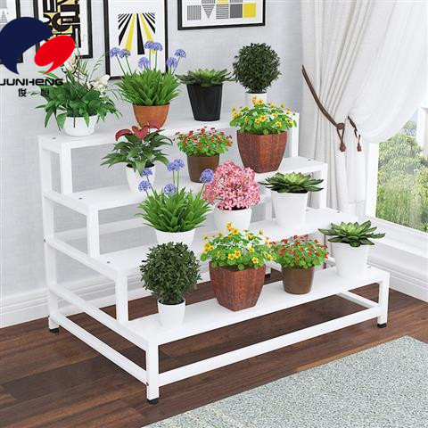 Flower Stand Four-Layer Trapezoid Iron Frame Succulent Ladder Pot Floor Home Balcony Storage Rack