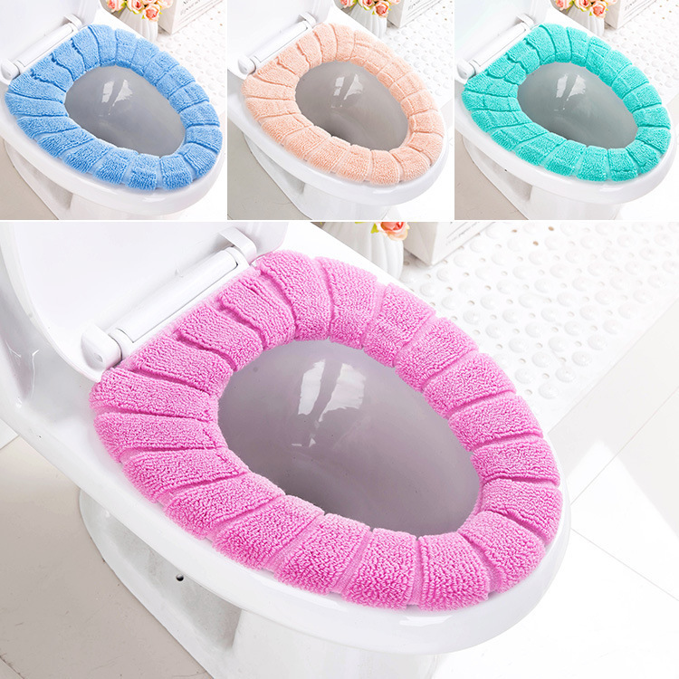 New Toilet Cushion Seat Cushion Universal Plush Toilet Seat Cover Autumn and Winter Warm Toilet Seat Cover Cute Knitting Handle Toilet Mat