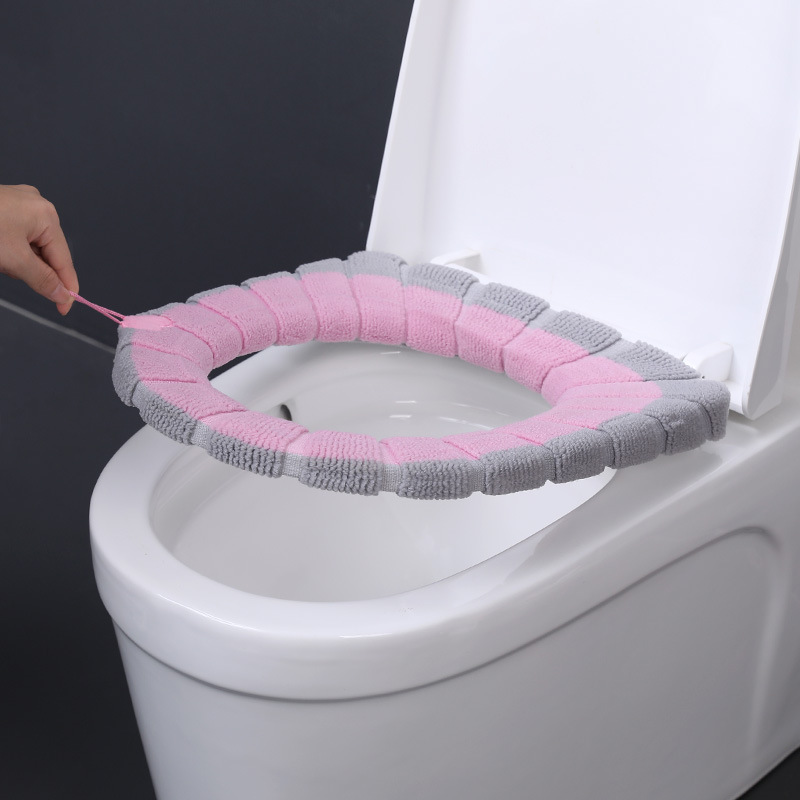 New Toilet Cushion Seat Cushion Universal Plush Toilet Seat Cover Autumn and Winter Warm Toilet Seat Cover Cute Knitting Handle Toilet Mat