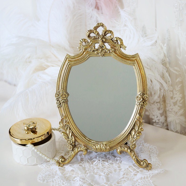 Exported to Europe and America Palace Style Dressing Mirror Vintage Gold Desktop Makeup Mirror Decorative Mirror Mirror Ornaments Wholesale