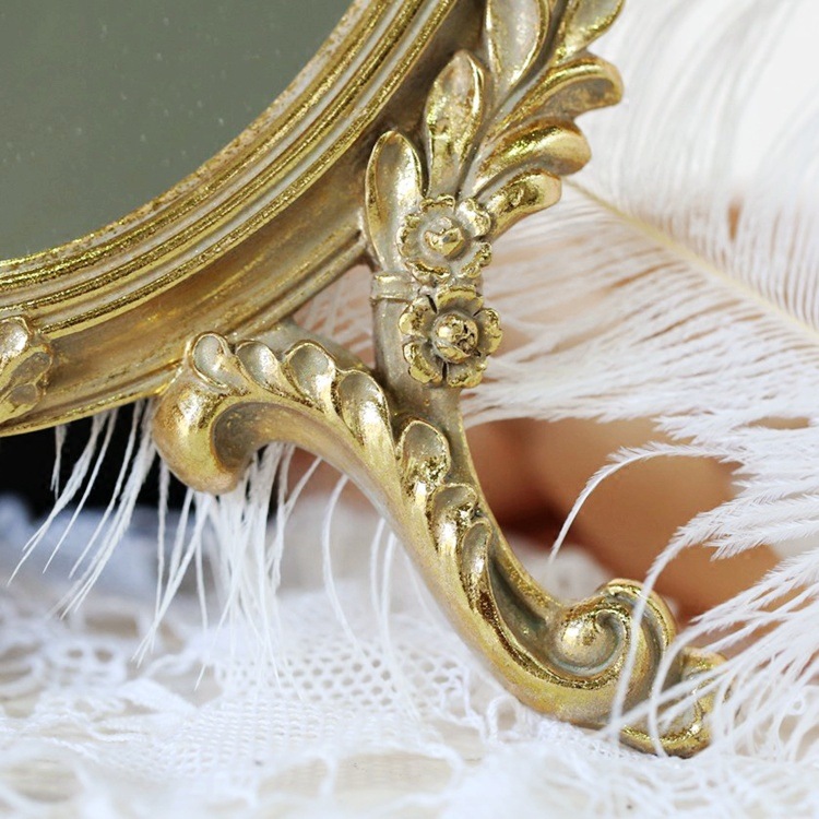 Exported to Europe and America Palace Style Dressing Mirror Vintage Gold Desktop Makeup Mirror Decorative Mirror Mirror Ornaments Wholesale