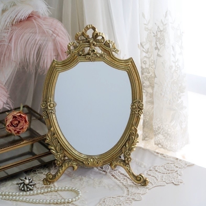 Exported to Europe and America Palace Style Dressing Mirror Vintage Gold Desktop Makeup Mirror Decorative Mirror Mirror Ornaments Wholesale
