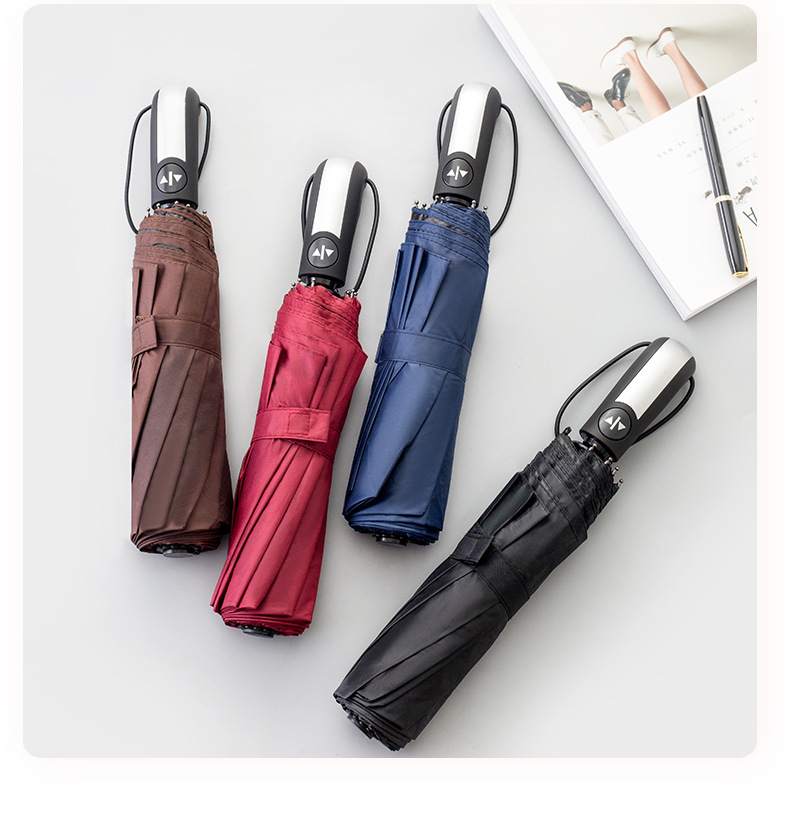 Full-Automatic Business Umbrella Advertising Logo Ten Bones Triple Folding Umbrella Simple Solid Color Rain Dual-Use Large Double Umbrella Full-Automatic Business Umbrella Advertising Logo Ten Bones Triple Folding Umbrella Simple Solid Color Rain Dual-Use Large Double Umbrella