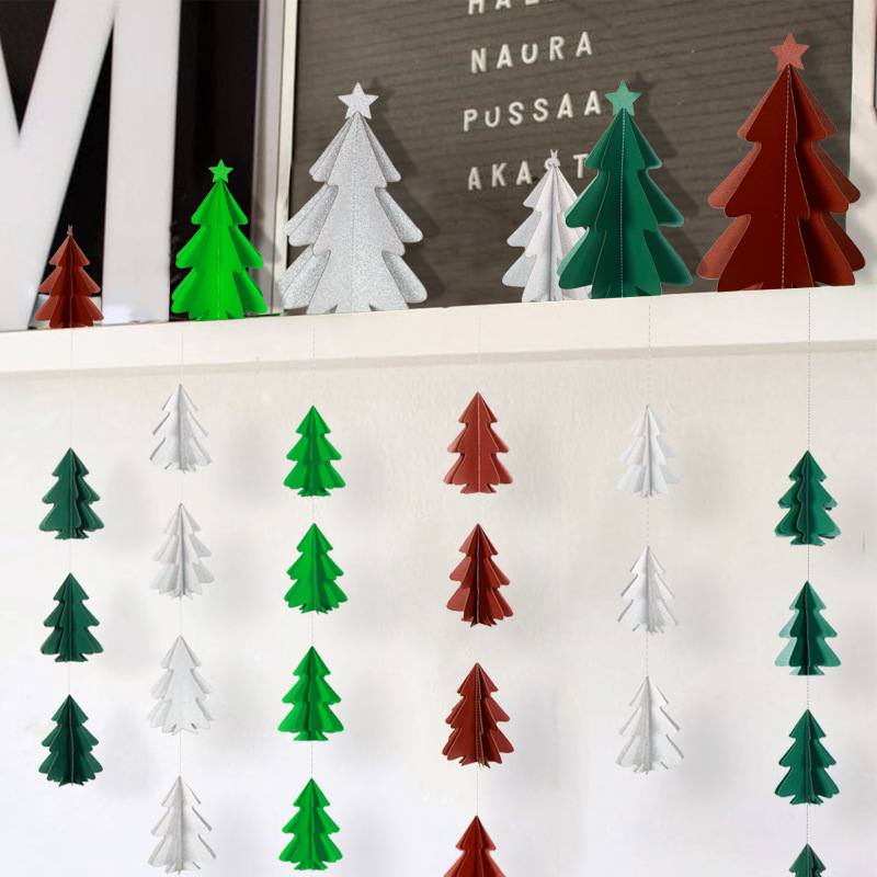 10 Stereo Mini Christmas Tree Paper String Flower Hanging Flag Christmas Decorations Party Decoration Supplies