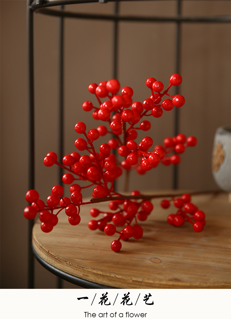 6 Fork Chinese Hawthorn Hollyberry Christmas Fruit Fortune Fruit Artificial Flower Home Decoration Factory Wholesale