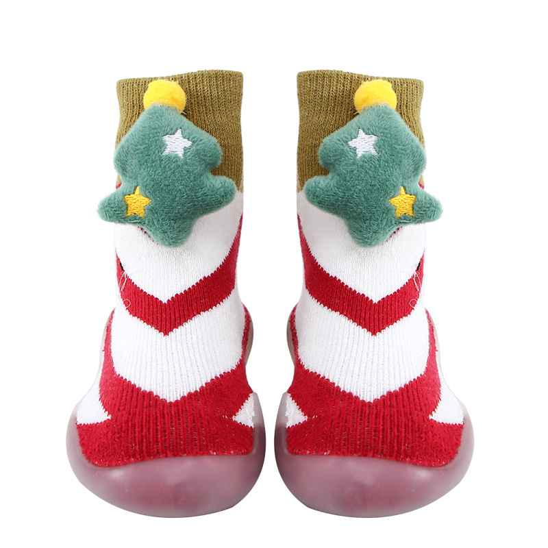0-4 Years Old Ins Korean Style Autumn and Winter Thickened Christmas Style Children Sock Sneakers Baby Toddler Shoes Sticky Flower V-Shaped Manufacturer
