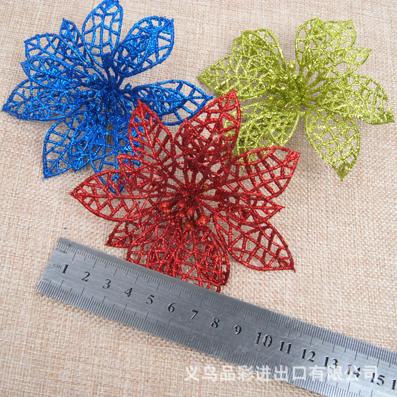10cm Sticky Powder Christmas Fake Flower 8 Colors Optional Hollow Christmas Flower Christmas Gift Decoration