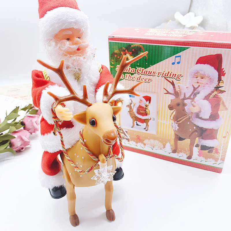 Santa Claus with Optical Fiber Red and White Single Ladder Double Ladder Climbing Beads Elk Pull Car Santa Claus