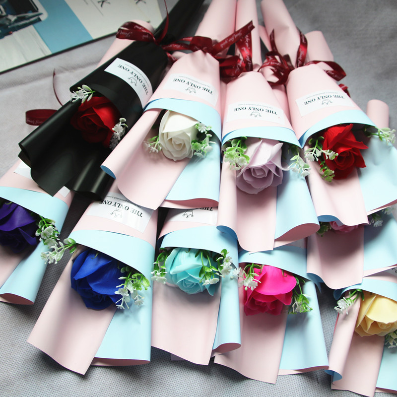 Cross-Border Factory Promotion Gift Single Rose with Leaves Soap Flower Christmas Valentine's Day Graduation Season Activity Gift Cross-Border Factory Promotion Gift Single Rose with Leaves Soap Flower Christmas Valentine's Day Graduation Season Activity Gift
