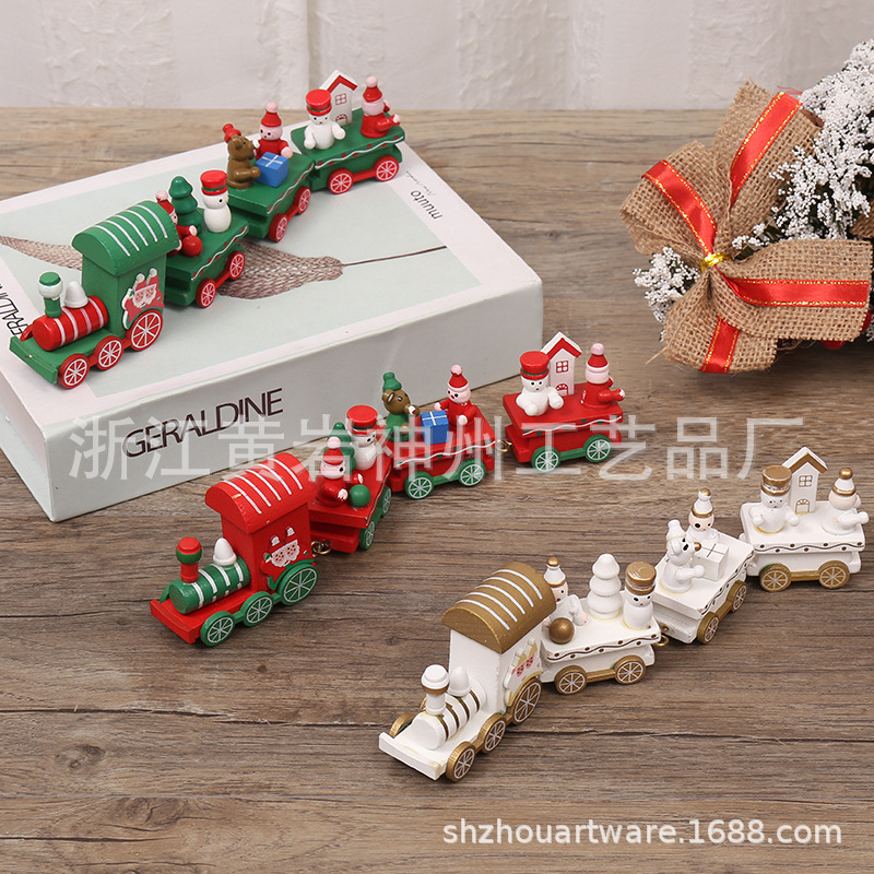 New Christmas Decorations Small Train Holiday Gift Wooden Christmas Small Train 4-Day Children's Birthday Gifts