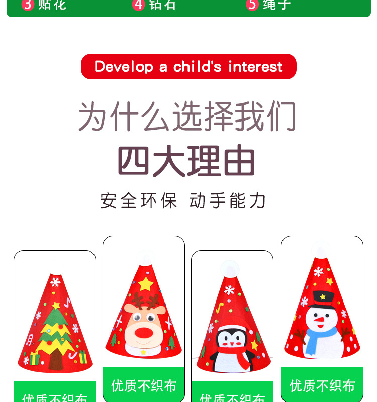 Christmas Hat DIY Handmade Material Kit Christmas Non-Woven Three-Dimensional Hat Children Educational Creative Toys Christmas Hat DIY Handmade Material Kit Christmas Non-Woven Three-Dimensional Hat Children Educational Creative Toys