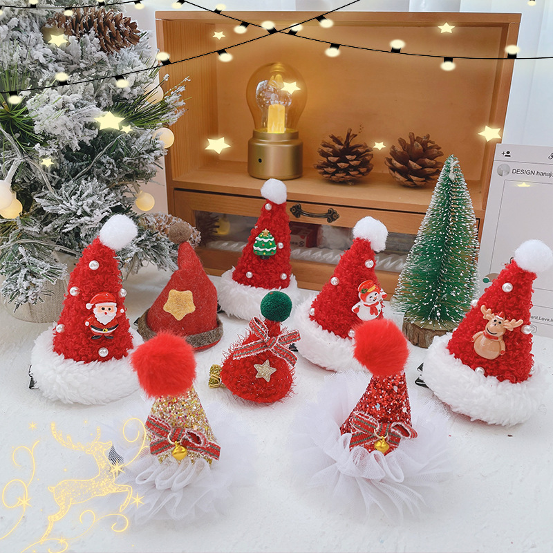 Christmas Headwear Santa Claus Cute Mori Style Hair Accessories Barrettes Ornaments Small Gift Christmas Hat