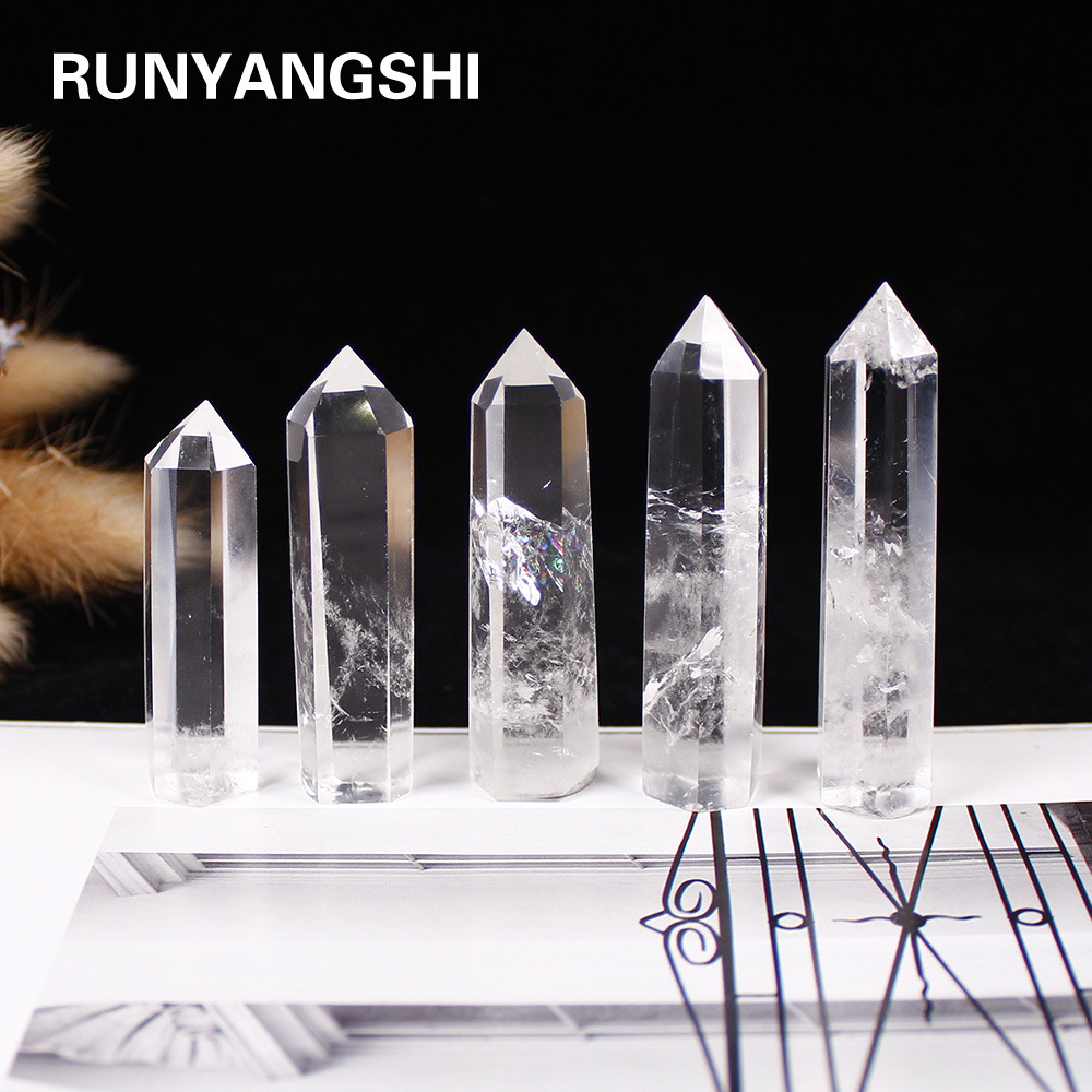 Natural White Crystal Point Original Stone Polishing Crafts Energy Stone Hexagonal Single Pointed Column Decoration