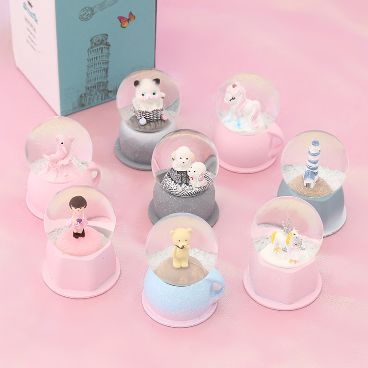 45 Small Cartoon Character Crystal Ball Cake with Light Car Home Decoration Gift Gift Plastic Crafts