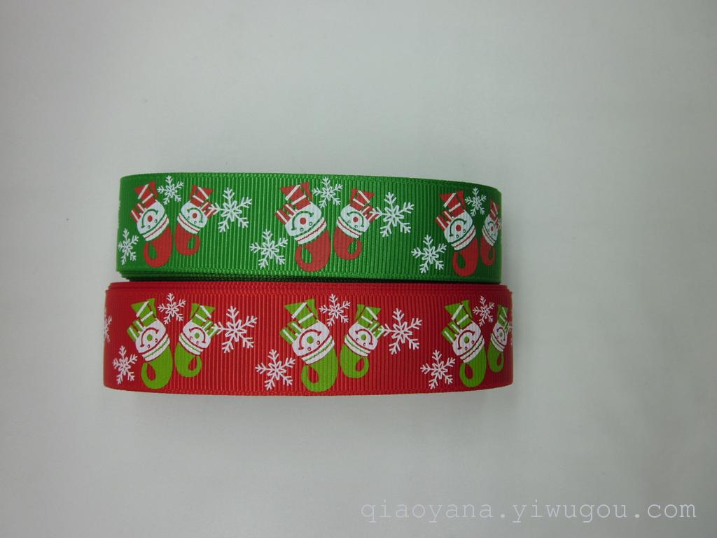 Factory Direct Sales Ribbon Printing Christmas Hat Printing Ribbon 2.5Cm Ribbed Band Printing Christmas Snowflake Bell