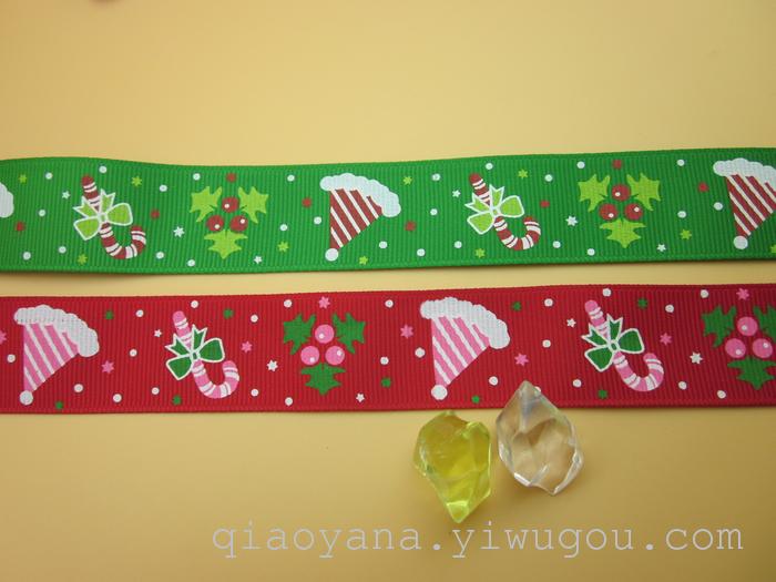 Factory Direct Sales Ribbon Printing Christmas Hat Printing Ribbon 2.5cm Ribbed Band Printing Christmas Snowflake Bell