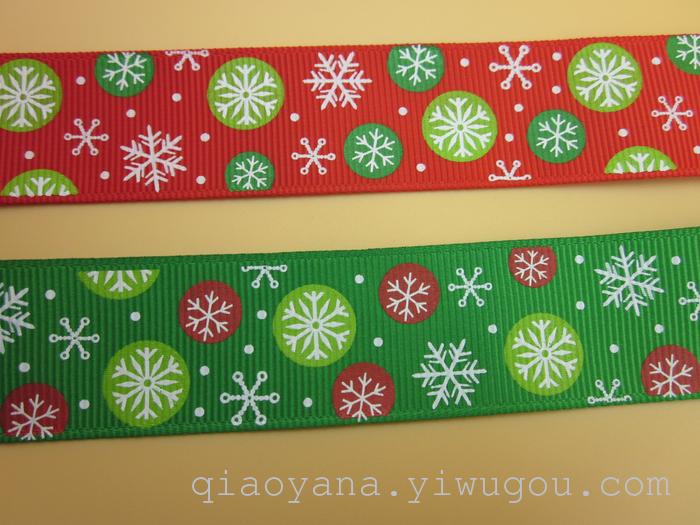 Factory Direct Sales Ribbon Printing Christmas Hat Printing Ribbon 2.5cm Ribbed Band Printing Christmas Snowflake Bell