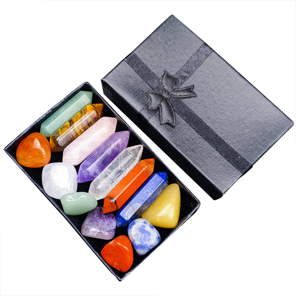 Hexagon Prism Set Green Gold Double Acuturris Dongling Tiger Eye Amethyst Pink Crystal Crafts