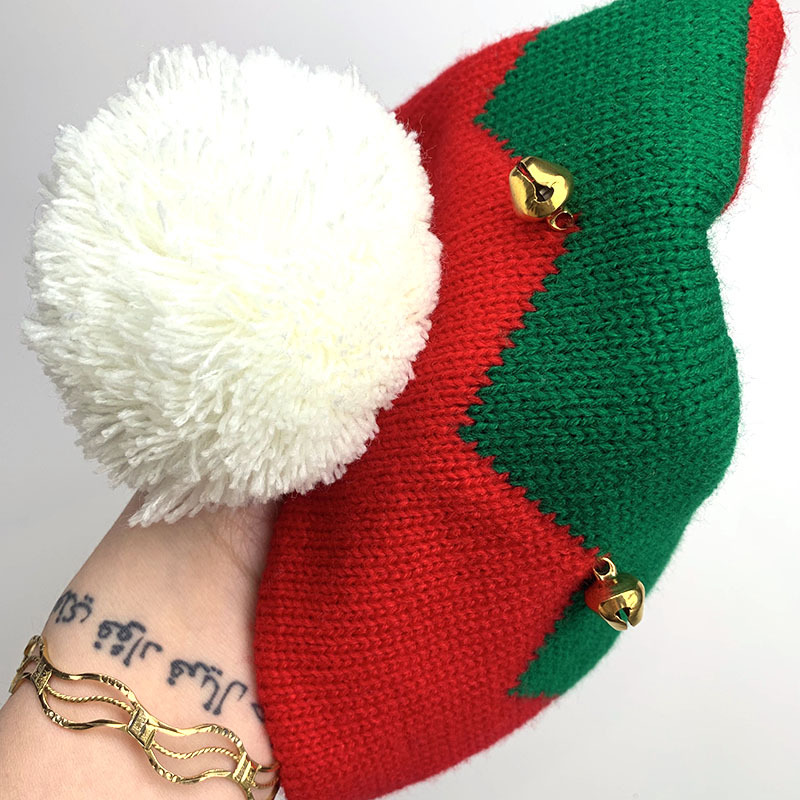 Children's Hat Autumn and Winter New Christmas Hat Striped Bell Knitted Woolen Cap Cross-Border Halloween Gift Christmas Hat