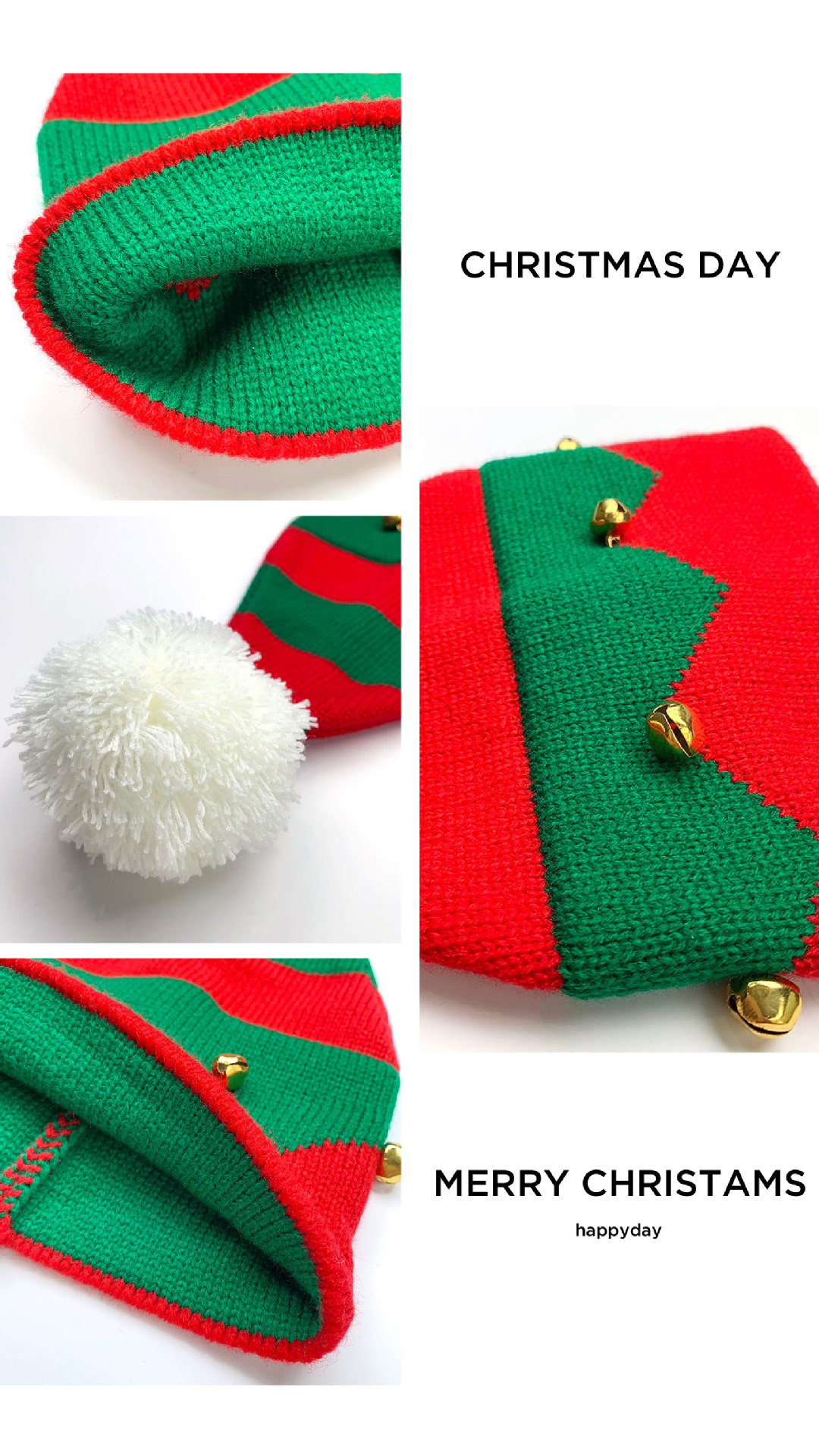 Children's Hat Autumn and Winter New Christmas Hat Striped Bell Knitted Woolen Cap Cross-Border Halloween Gift Christmas Hat