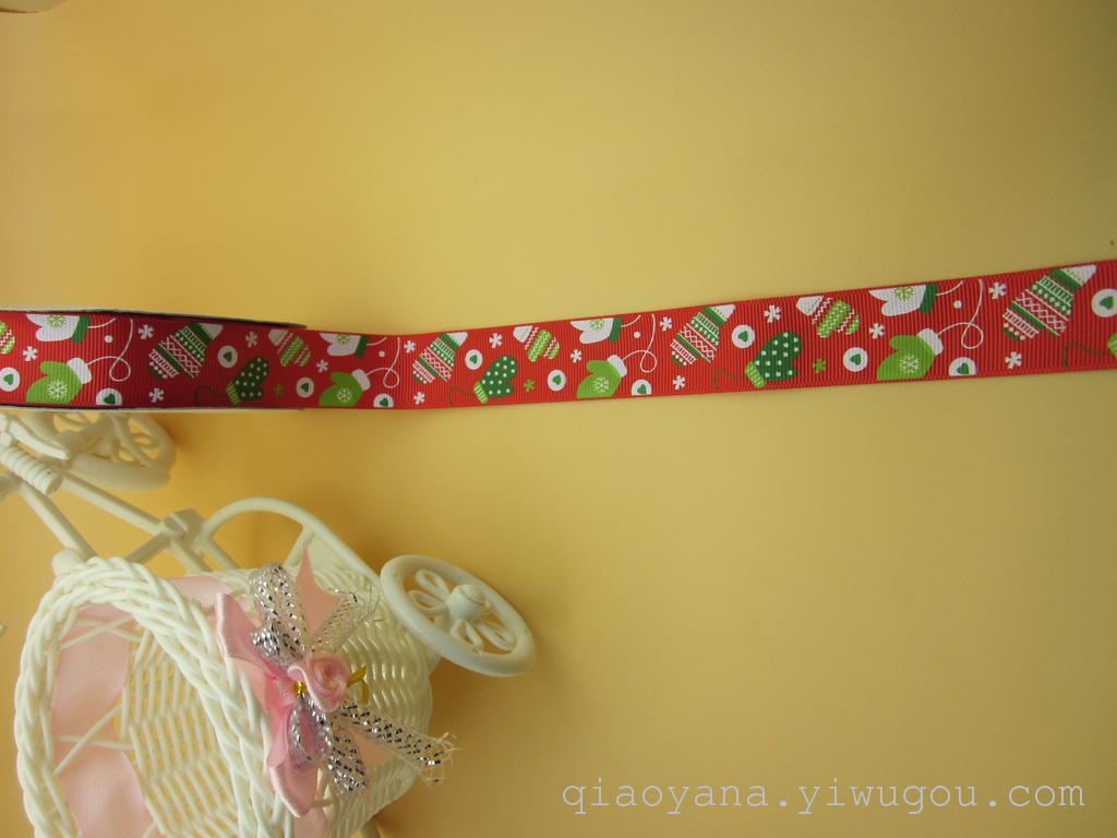 Factory Direct Sales Ribbon Printing Christmas Hat Printing Ribbon 2.5cm Ribbed Band Printing Christmas Snowflake Bell
