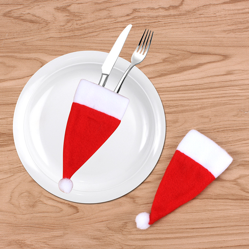 Christmas Small Hat Non-Woven Cap Christmas Hat Knife and Fork Set Christmas Wine Bottle Decoration Christmas Supplies