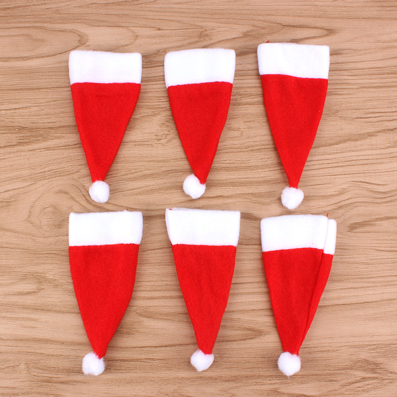 Christmas Small Hat Non-Woven Cap Christmas Hat Knife and Fork Set Christmas Wine Bottle Decoration Christmas Supplies