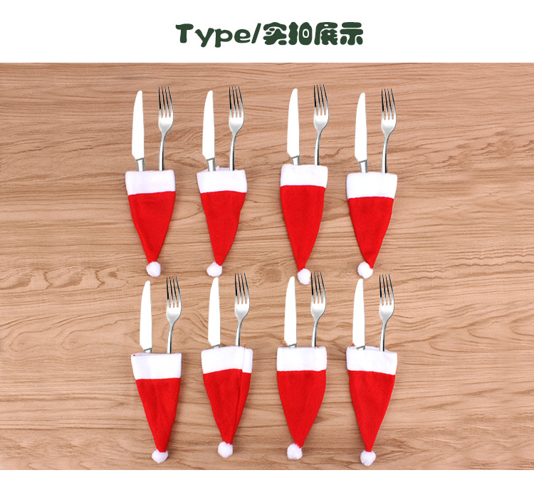 Christmas Small Hat Non-Woven Cap Christmas Hat Knife and Fork Set Christmas Wine Bottle Decoration Christmas Supplies