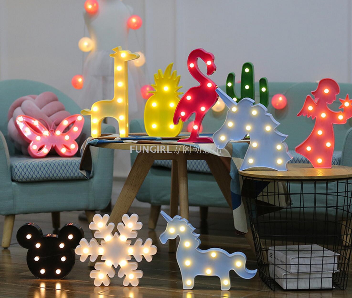Led decorative lights flamingos pineapple fairy lights children&#039;s nightlights unicorn Christmas tree shaped lights