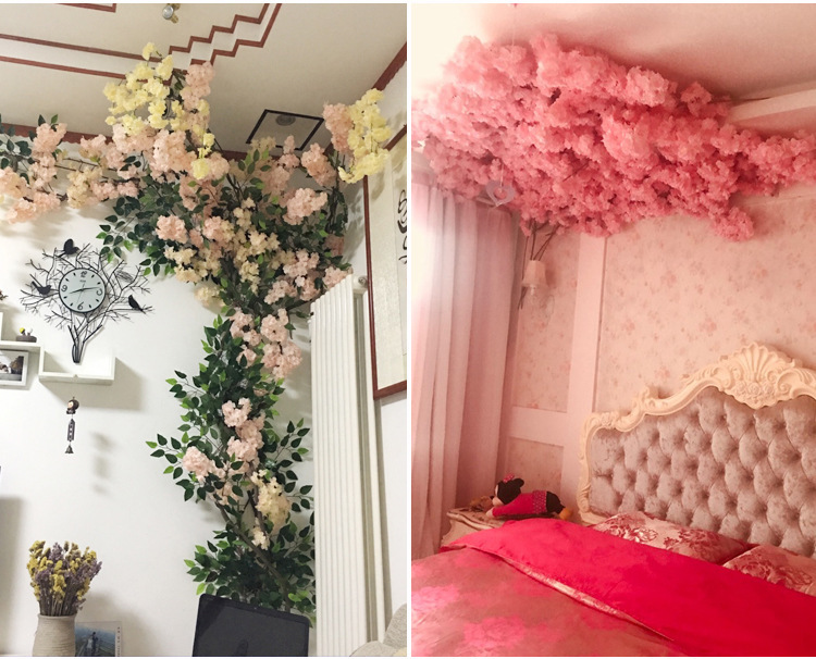 Simulation Cherry Blossom Branch Pear Flower Branch Three Fork with Green Leaf Flower Wedding Artificial Flower Simulation Cherry Blossom Branch Pear Flower Branch Three Fork with Green Leaf Flower Wedding Artificial Flower