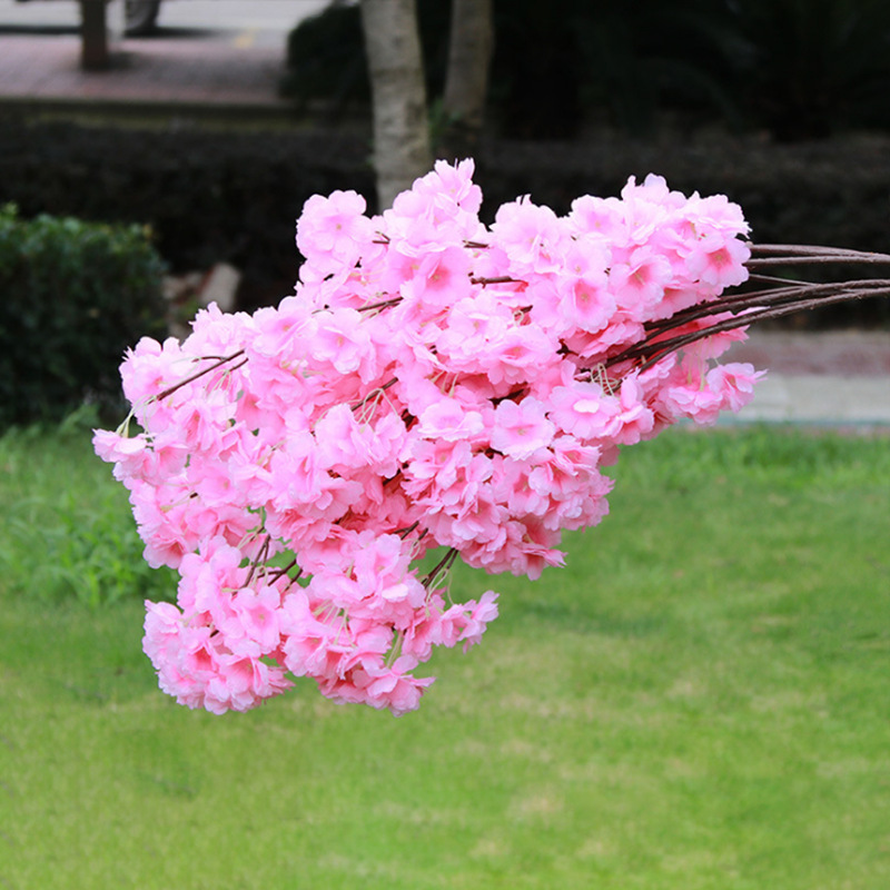 Simulation Cherry Blossom Branch Pear Flower Branch Three Fork with Green Leaf Flower Wedding     Artificial Flower