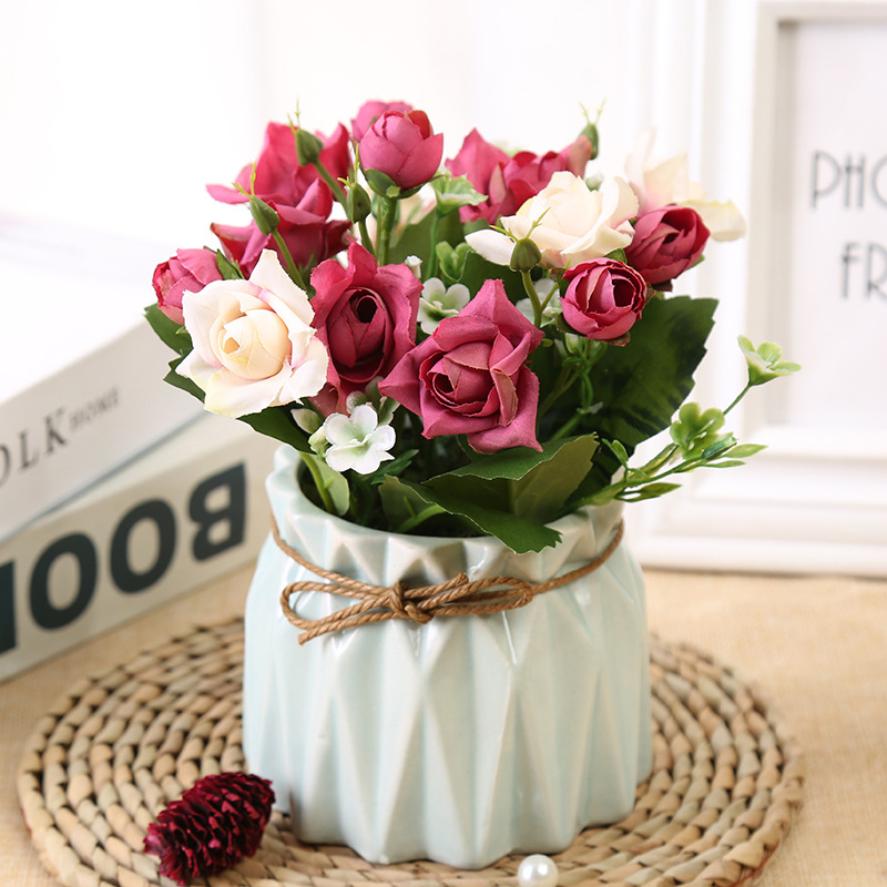 Shop Office Showcase Decoration Simulation Potted Small Ornaments Greenery and Fake Flowers Plant Living Room Artificial Flower Wholesale