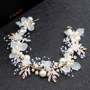 European and American New Headdress Golden Leaf Flower Foreign Trade Hair Band Wedding Dress Accessories Bridal Ornament Wholesale