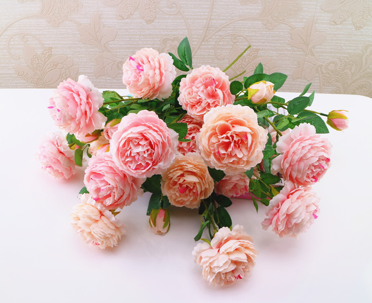 Western Rose Wedding Celebration Decoration Artificial Flower Artificial Flower European-Style Core 3 Peony Wholesale Origin Supply