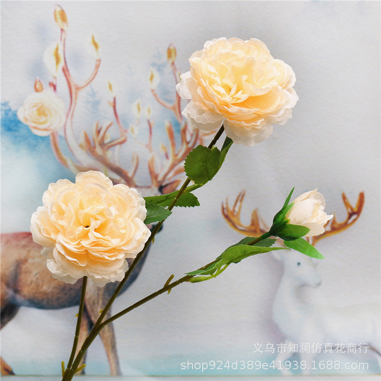 Western Rose Wedding Celebration Decoration Artificial Flower Artificial Flower European-Style Core 3 Peony Wholesale Origin Supply
