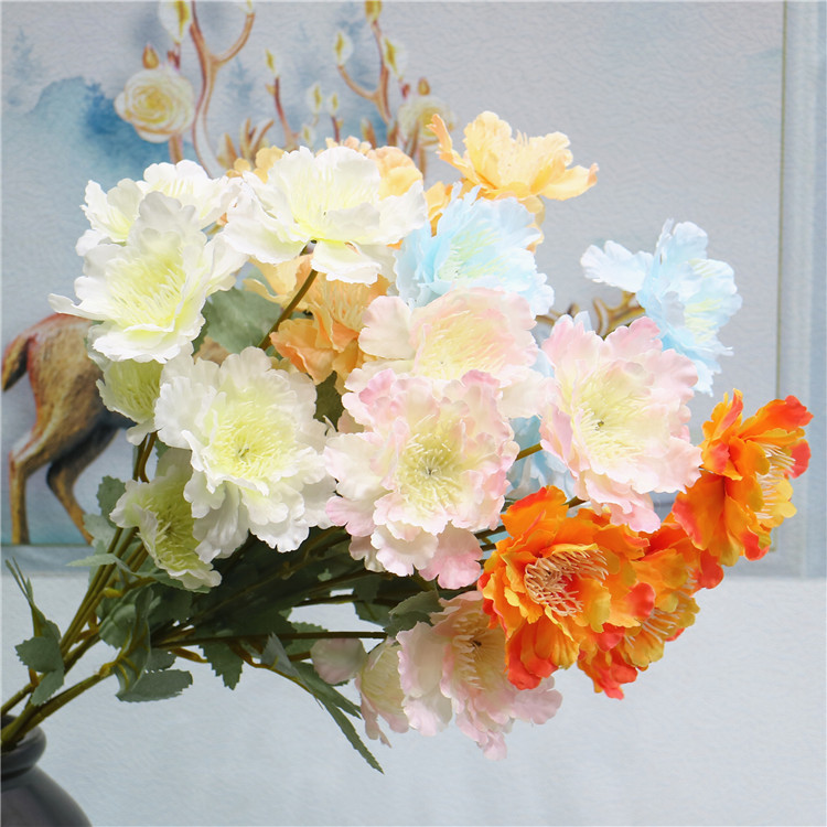 Western Rose Wedding Celebration Decoration Artificial Flower Artificial Flower European-Style Core 3 Peony Wholesale Origin Supply