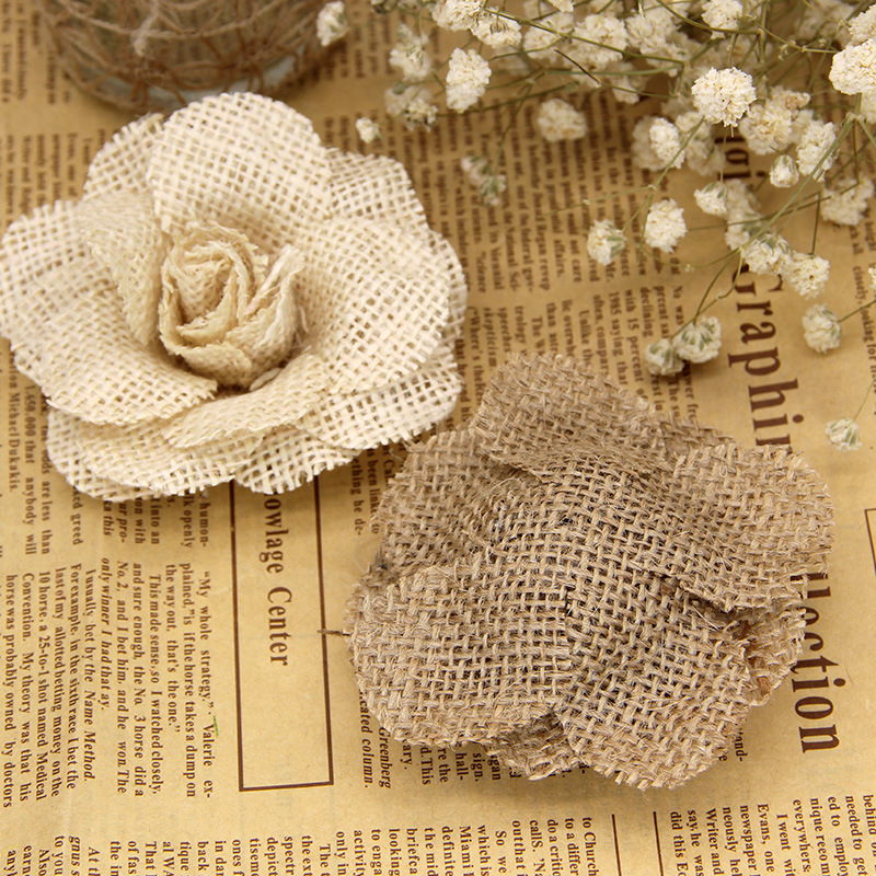 New European and American hand-made linen flowers Christmas wedding party shoes, hats and flower decoration supplies can be customized