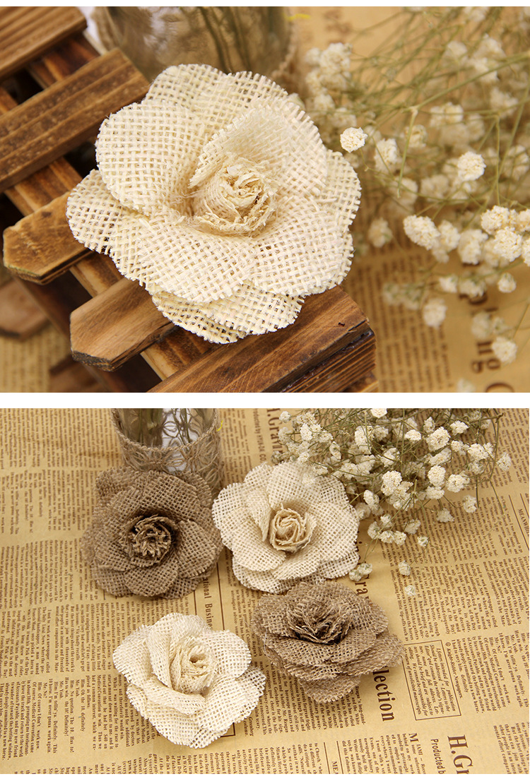 New European and American hand-made linen flowers Christmas wedding party shoes, hats and flower decoration supplies can be customized