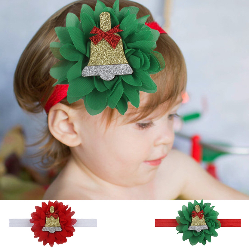 European and American New Children&#039;s Hair Band Christmas Dress Ornament Chiffon Flower Stitching Cartoon Stickers Baby Hair Accessories HTT