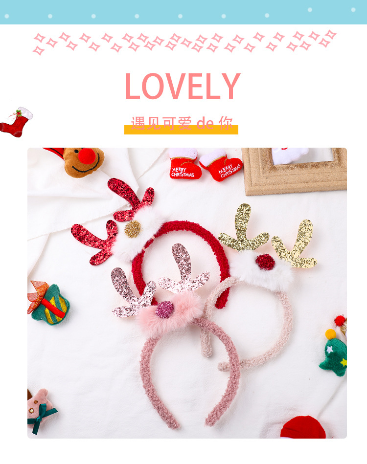 Christmas Hot Sale Elk Hairband Decoration Three-Dimensional Dress Up Bow Headband Cartoon Hair Hoop Party Hair Accessories