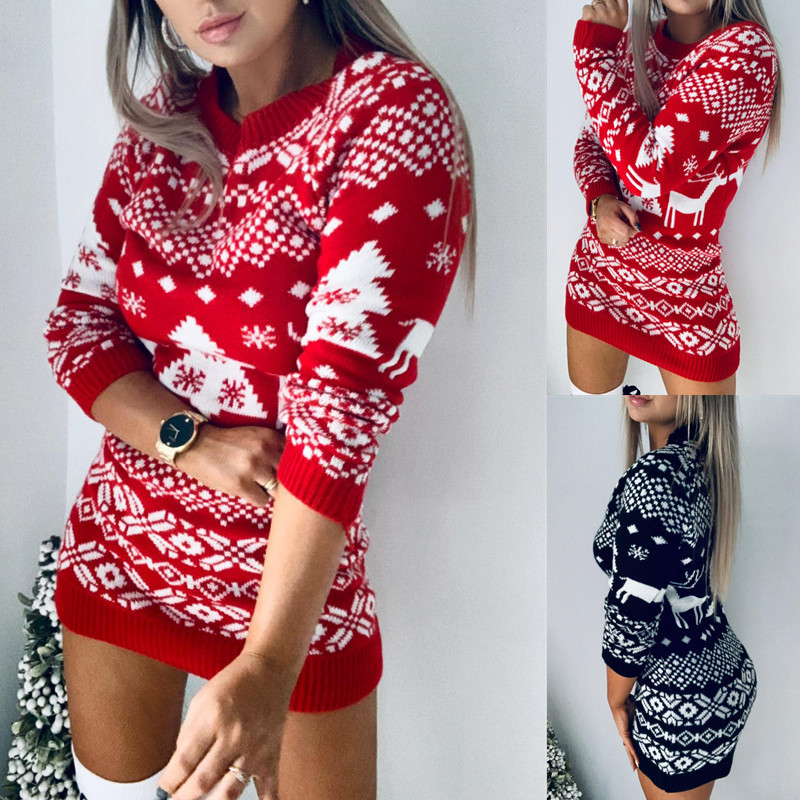 2020 Fall/Winter New Knitwear Women's Amazon European and American All-Matching Christmas Theme Knitted Long-Sleeved Dress 2020 Fall/Winter New Knitwear Women's Amazon European and American All-Matching Christmas Theme Knitted Long-Sleeved Dress